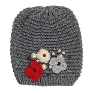 NWT CINTELLI & GALLUZZO Made In Italy Flower Applique Wool Blend Beanie Hat